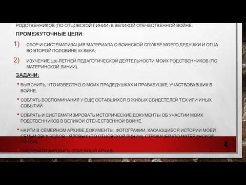 ГЛАВНАЯ ЦЕЛЬ МОЕЙ РАБОТЫ: СБОР И СИСТЕМАТИЗАЦИЯ ИСТОРИЧЕСКОГО МАТЕРИАЛА ОБ УЧАСТИИ