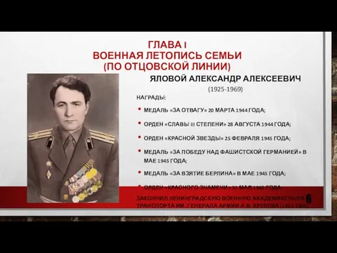 ГЛАВА I ВОЕННАЯ ЛЕТОПИСЬ СЕМЬИ (ПО ОТЦОВСКОЙ ЛИНИИ) ЯЛОВОЙ АЛЕКСАНДР АЛЕКСЕЕВИЧ