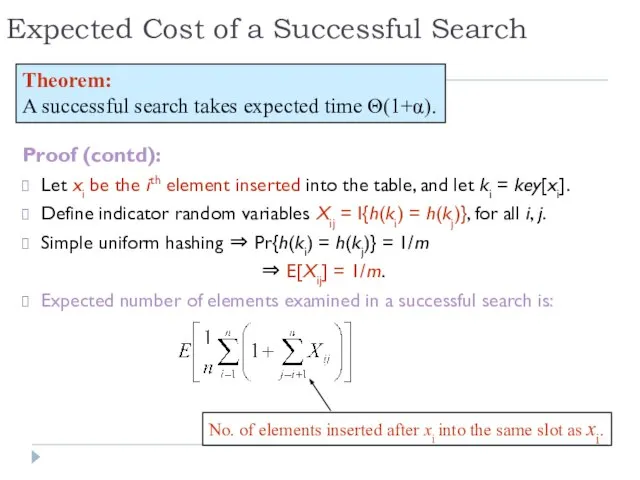 Expected Cost of a Successful Search Proof (contd): Let xi be