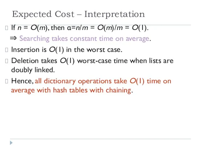 Expected Cost – Interpretation If n = O(m), then α=n/m =