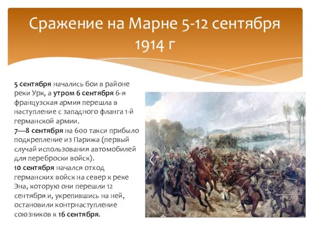 Сражение на Марне 5-12 сентября 1914 г 5 сентября начались бои