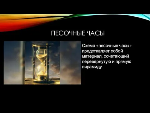 ПЕСОЧНЫЕ ЧАСЫ Схема «песочные часы» представляет собой материал, сочетающий перевернутую и прямую пирамиду