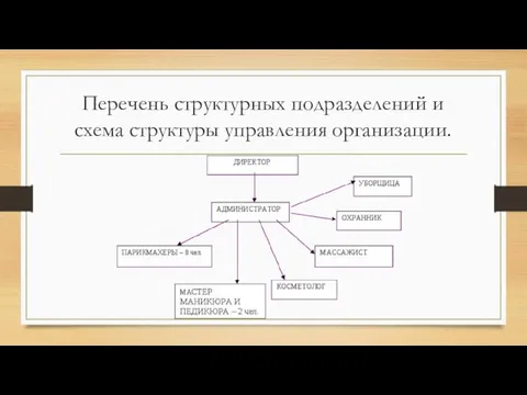 Перечень структурных подразделений и схема структуры управления организации.