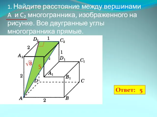 1. Найдите расстояние между вершинами A и C₂ многогранника, изображенного на