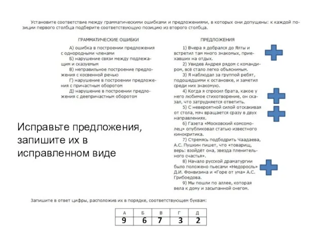 9 6 7 3 2 Исправьте предложения, запишите их в исправленном виде