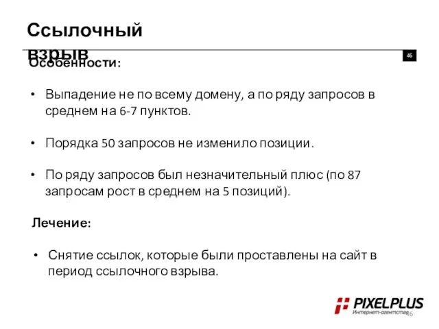 Ссылочный взрыв 46 Особенности: Выпадение не по всему домену, а по