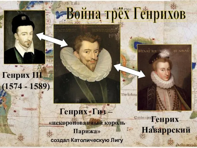 создал Католическую Лигу Война трёх Генрихов Генрих III (1574 - 1589)