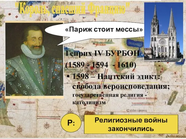 Генрих IV БУРБОН (1589 - 1594 - 1610) 1598 – Нантский