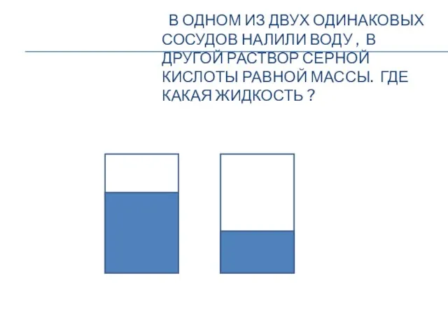 В ОДНОМ ИЗ ДВУХ ОДИНАКОВЫХ СОСУДОВ НАЛИЛИ ВОДУ , В ДРУГОЙ