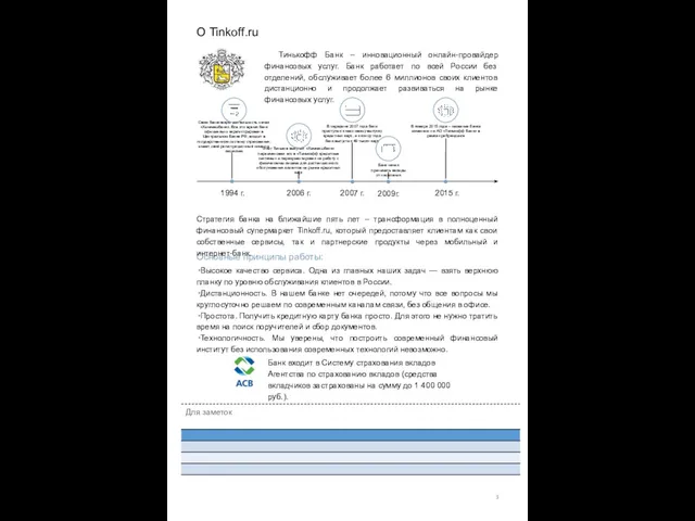 О Tinkoff.ru Тинькофф Банк – инновационный онлайн-провайдер финансовых услуг. Банк работает