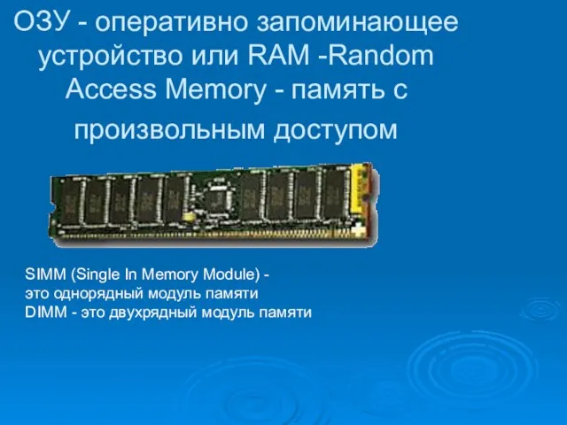 ОЗУ - оперативно запоминающее устройство или RAM -Random Access Memory -