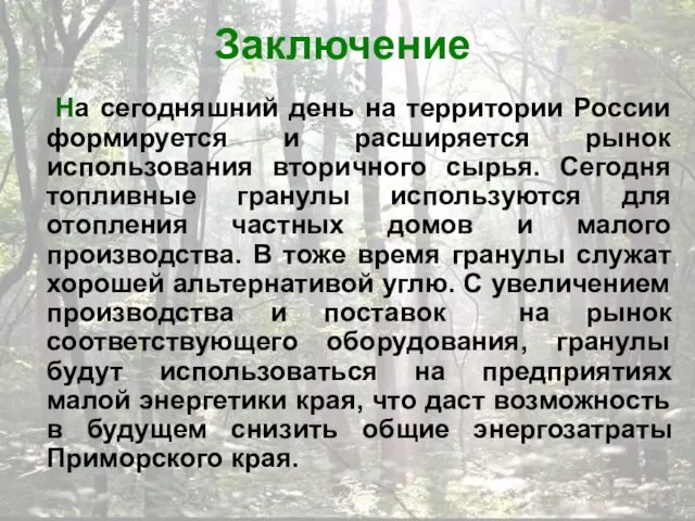 Заключение На сегодняшний день на территории России формируется и расширяется рынок