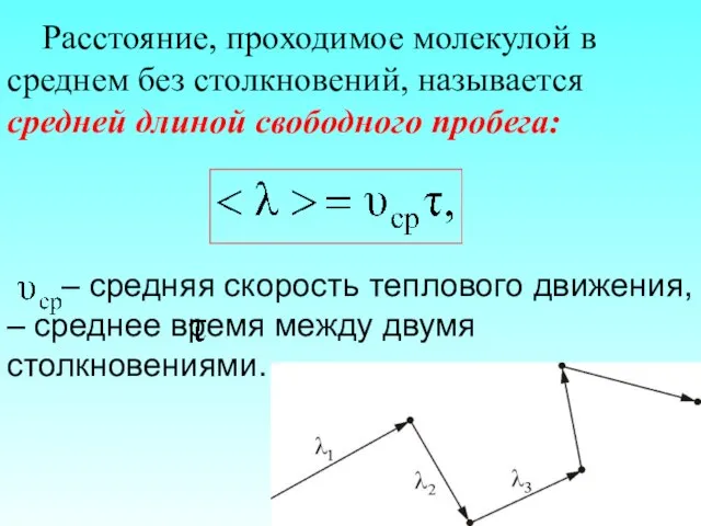 Расстояние, проходимое молекулой в среднем без столкновений, называется средней длиной свободного