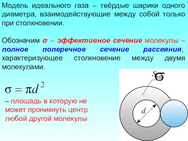 Модель идеального газа – твёрдые шарики одного диаметра, взаимодействующие между собой