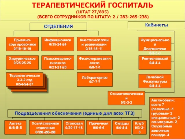 ТЕРАПЕВТИЧЕСКИЙ ГОСПИТАЛЬ (ШТАТ 27/895) (ВСЕГО СОТРУДНИКОВ ПО ШТАТУ: 2 / 283-265-238)