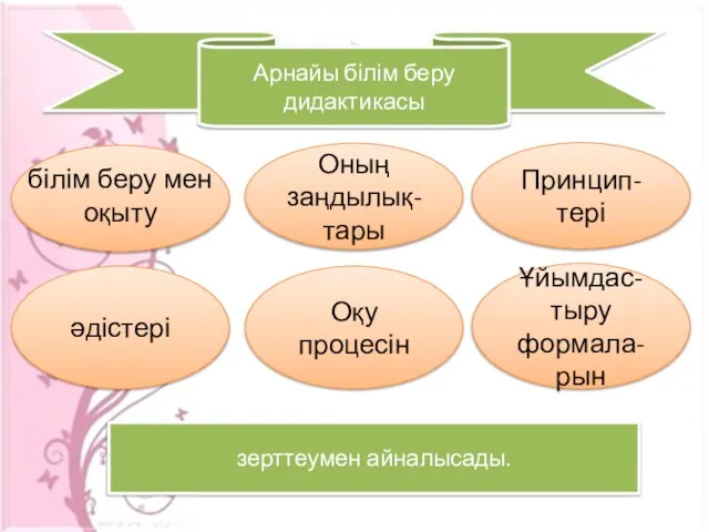 Арнайы білім беру дидактикасы Оның заңдылық-тары Принцип-тері әдістері Оқу процесін Ұйымдас-тыру