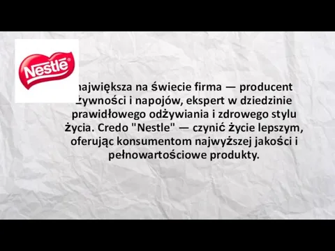 największa na świecie firma — producent żywności i napojów, ekspert w