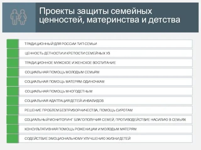 Проекты защиты семейных ценностей, материнства и детства