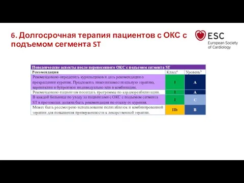 6. Долгосрочная терапия пациентов с ОКС с подъемом сегмента ST