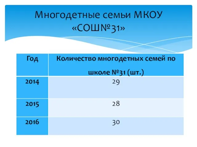 Многодетные семьи МКОУ «СОШ№31»