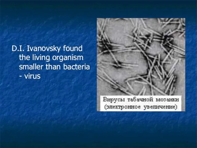 D.I. Ivanovsky found the living organism smaller than bacteria - virus