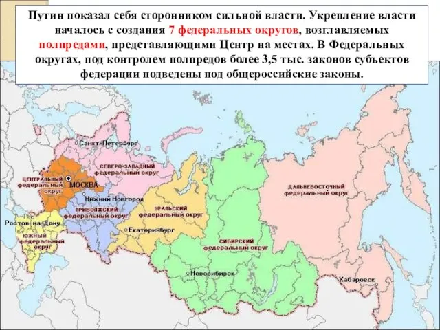 Путин показал себя сторонником сильной власти. Укрепление власти началось с создания