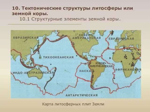 10. Тектонические структуры литосферы или земной коры. 10.1 Структурные элементы земной коры. Карта литосферных плит Земли