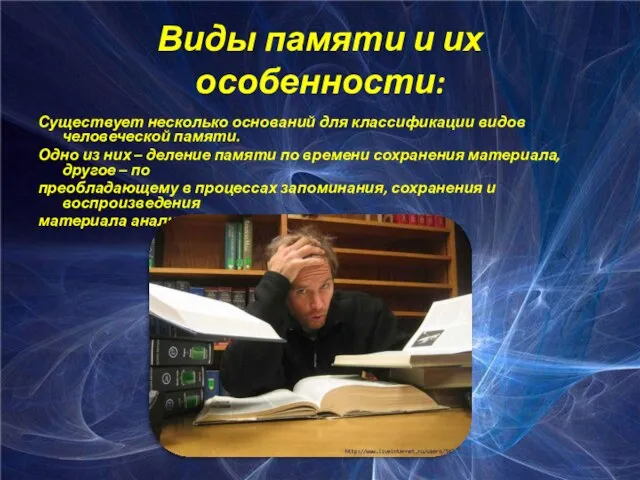 Виды памяти и их особенности: Существует несколько оснований для классификации видов