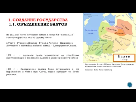 1. СОЗДАНИЕ ГОСУДАРСТВА 1.1. ОБЪЕДИНЕНИЕ БАЛТОВ Карта племён балтов в XIII