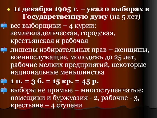 11 декабря 1905 г. – указ о выборах в Государственную думу