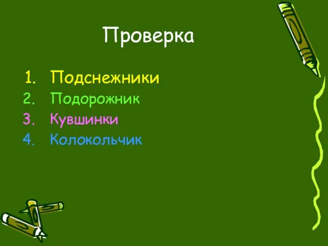 Проверка Подснежники Подорожник Кувшинки Колокольчик