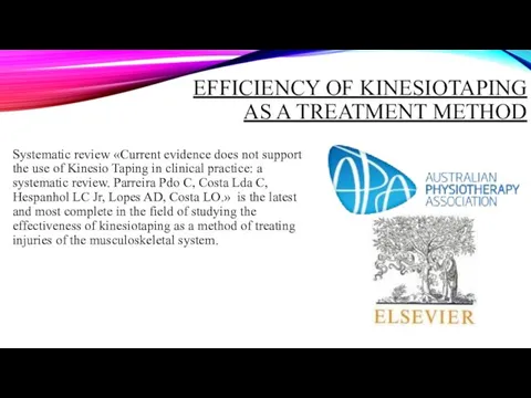 EFFICIENCY OF KINESIOTAPING AS A TREATMENT METHOD Systematic review «Current evidence