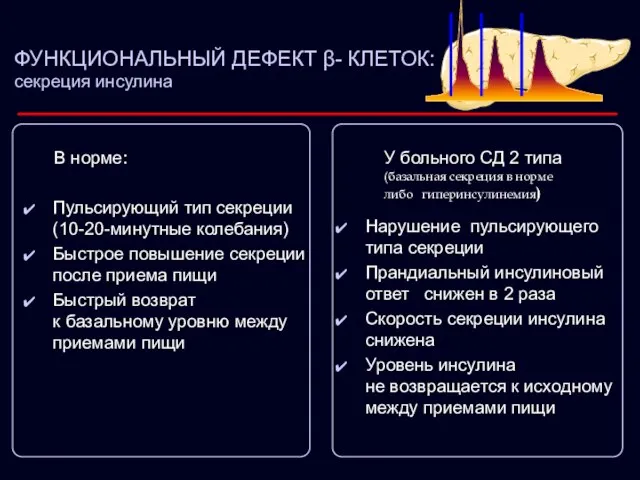 Пульсирующий тип секреции (10-20-минутные колебания) Быстрое повышение секреции после приема пищи