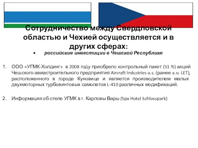 Сотрудничество между Свердловской областью и Чехией осуществляется и в других сферах: