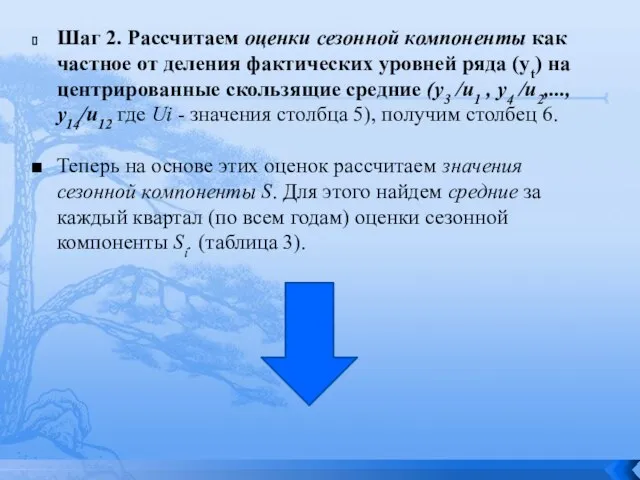 Шаг 2. Рассчитаем оценки сезонной компоненты как частное от деления фактических