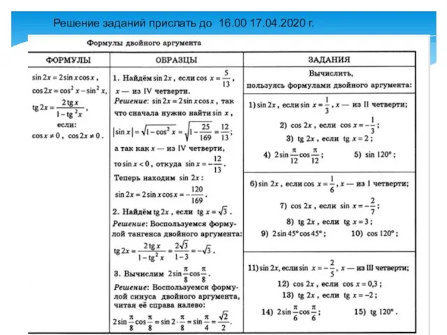 Решение заданий прислать до 16.00 17.04.2020 г.