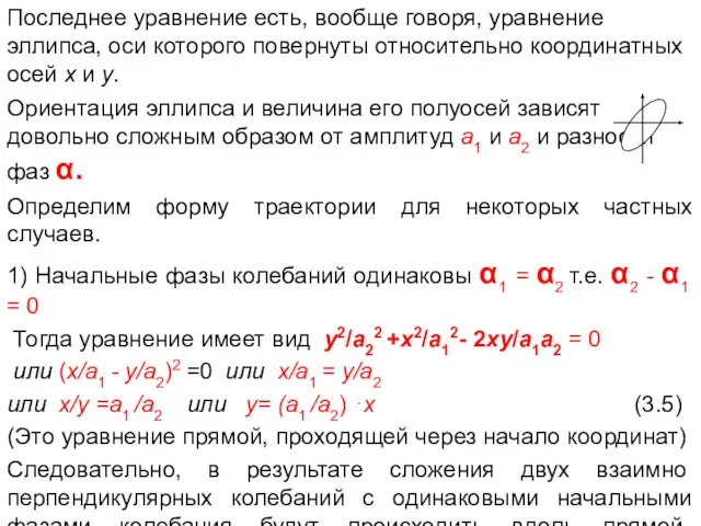 Последнее уравнение есть, вообще говоря, уравнение эллипса, оси которого повернуты относительно