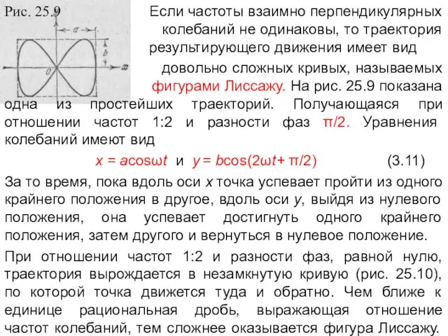 Рис. 25.9 Если частоты взаимно перпендикулярных колебаний не одинаковы, то траектория