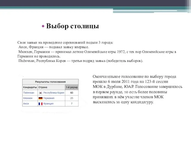 Свои заявки на проведение соревнований подали 3 города: Анси, Франция —