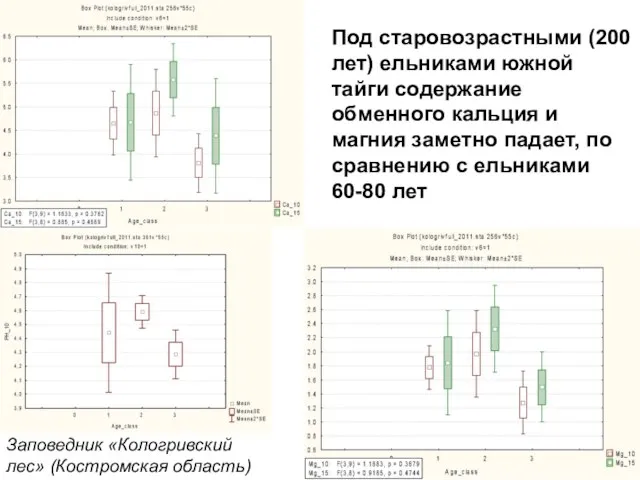 Под старовозрастными (200 лет) ельниками южной тайги содержание обменного кальция и