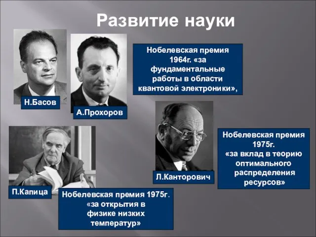 Развитие науки Нобелевская премия 1964г. «за фундаментальные работы в области квантовой