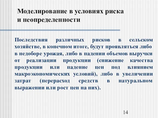 Моделирование в условиях риска и неопределенности