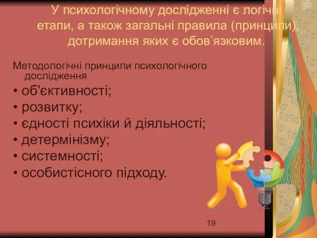 У психологічному дослідженні є логічні етапи, а також загальні правила (принципи),