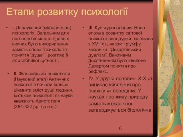 Етапи розвитку психології І. Донауковий (міфологічна) психологія. Загальним для поглядів більшості