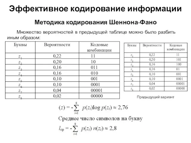 Множество вероятностей в предыдущей таблице можно было разбить иным образом: Методика