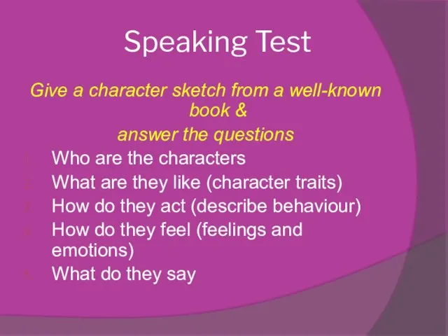 Speaking Test Give a character sketch from a well-known book &