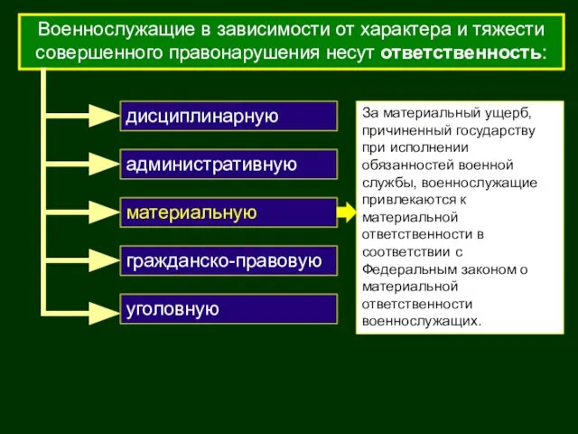 Военнослужащие в зависимости от характера и тяжести совершенного правонарушения несут ответственность: