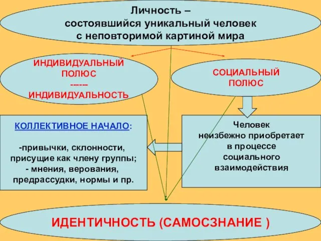 Личность – состоявшийся уникальный человек с неповторимой картиной мира ИНДИВИДУАЛЬНЫЙ ПОЛЮС