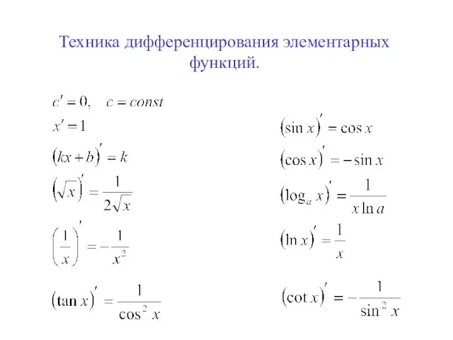 Техника дифференцирования элементарных функций.