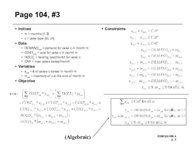 Page 104, #3 Indices m = months {1-3} c = cake